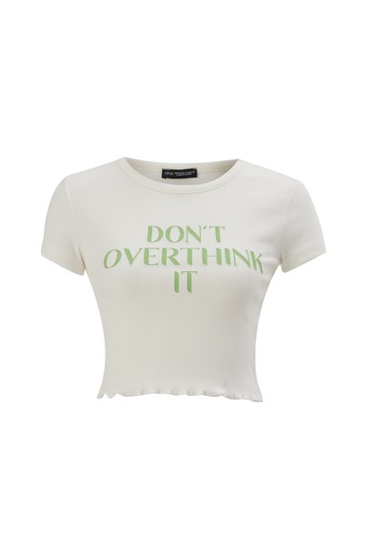Text Printed Crop T-Shirt Ecru