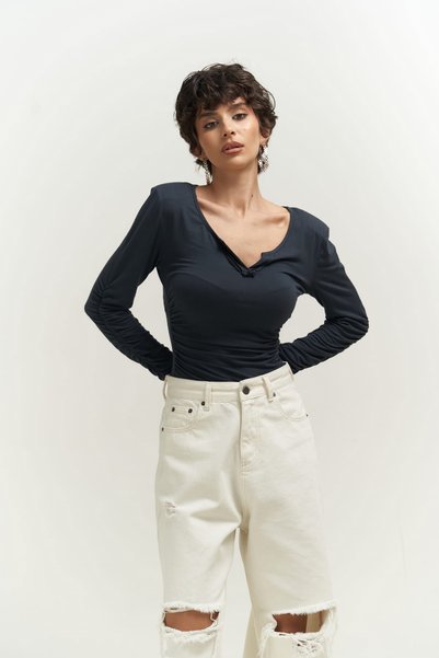 Magenta Padded Anthracite Long Sleeve Blouse