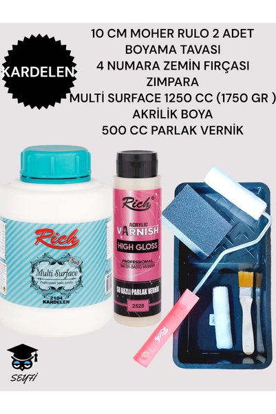 Multi Surface 1250 Cc (1750 Gr) Acrylic Painting Set Pan Roll Brush Sanding Varnish Cabinet Painting Set