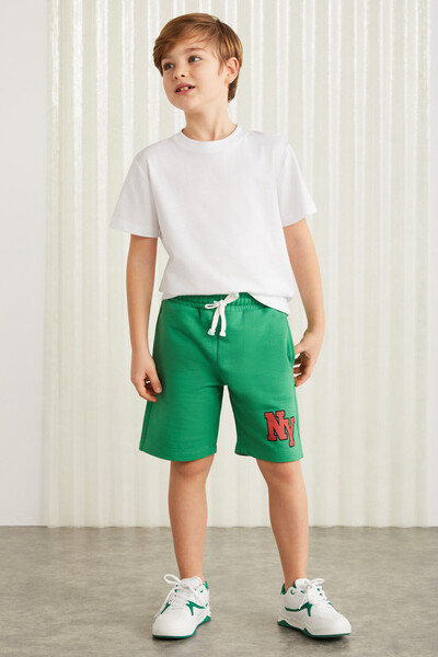 Darvell-grm24007 100% Cotton Printed Boys' Shorts Benetton Green Shorts