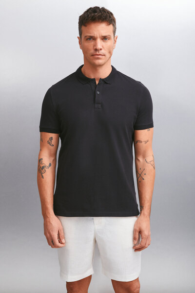 MARTEN Men's 100% Cotton Short Sleeve Regular Fit Black Polo Collar T-shirt