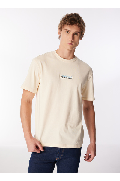 Round Neck Cream Men's T-Shirt JORLAFAYETTE EMB TEE SS CREW NECK