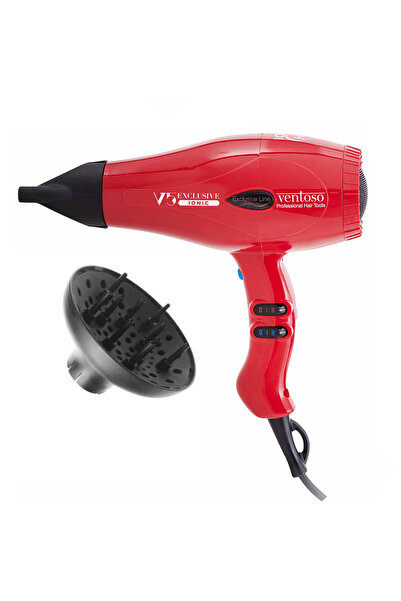 V5 Exclusive 2500W јонски професионален фен за коса Rosso со дифузер