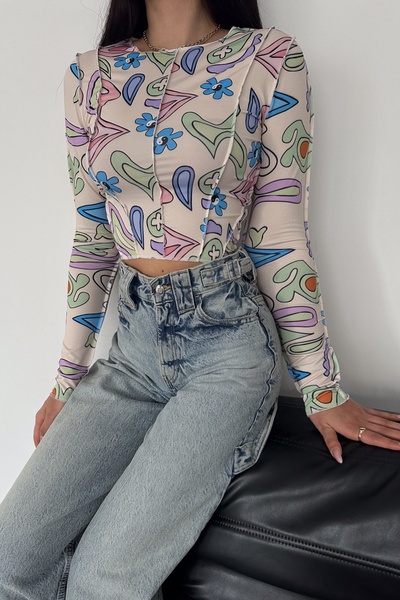 Women's Patterned Crop Blouse