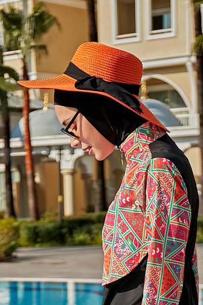 Ribbon Detailed Straw Hat Orange Rş-75