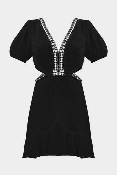 Scallop Detailed Cut Out V-Neck Slim Fit Women's Mini Dress