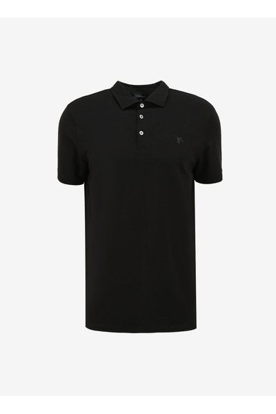 Black Men's Polo Neck Regular Fit Polo T-Shirt Fc4Sm-Tst 0250