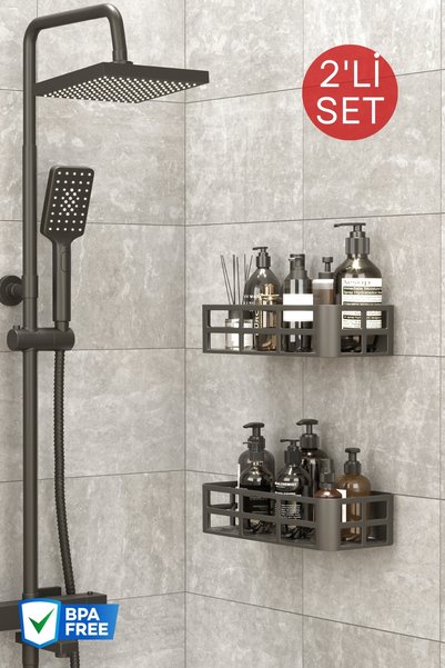 Adhesive 2 Pieces Bathroom Shelf Shampoo Holder Soap Dish ANTHRACITE