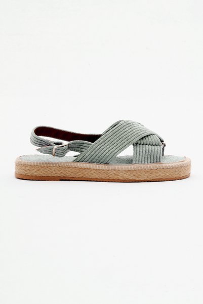 Women's Water Green Cross-Strapped Ankle Strap Straw Knitwear Sandals