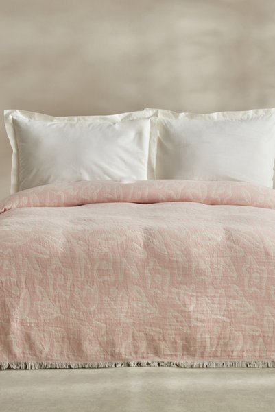 Bouquet Double Muslin Quilted Blanket, Baby Pink