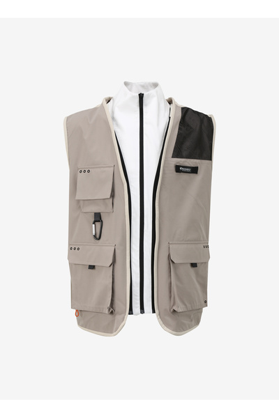 Beige Men's Stand Collar Basic Water Repellent Vest D4Sm-Ylk3225