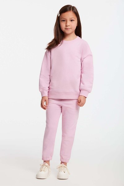 Jabor Girl's Embroidered Crew Neck Comfort Pink Tracksuit Set