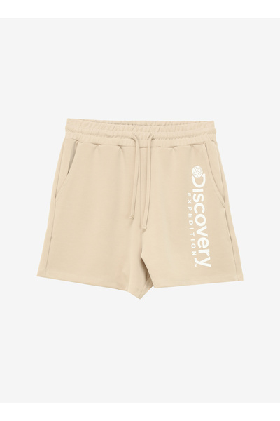 D4Sl-Sht3023 Beige Standard Fit Printed Women's Sweat Shorts