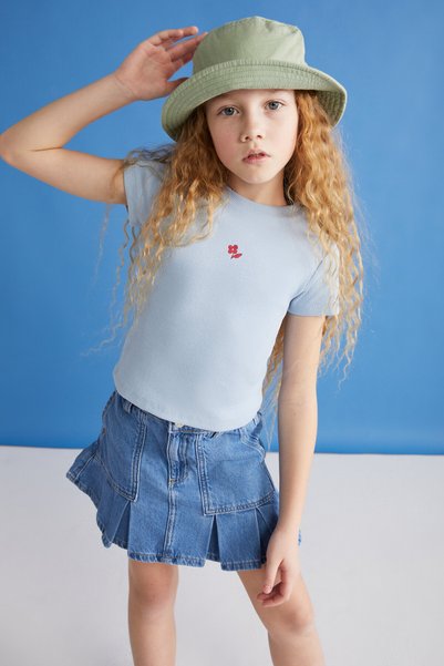 QUARTZ-GRM24021 95% cotton 5% elastic girl's tshirt Blue T-Shirt