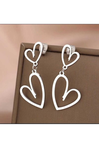 Gold Colored Set of 2 Heart Women's Earrings