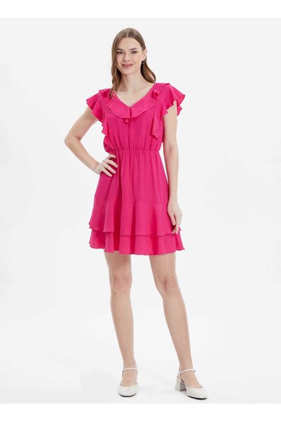O Neck Plain Fuchsia Standard Women's Dress 24Ysl7469