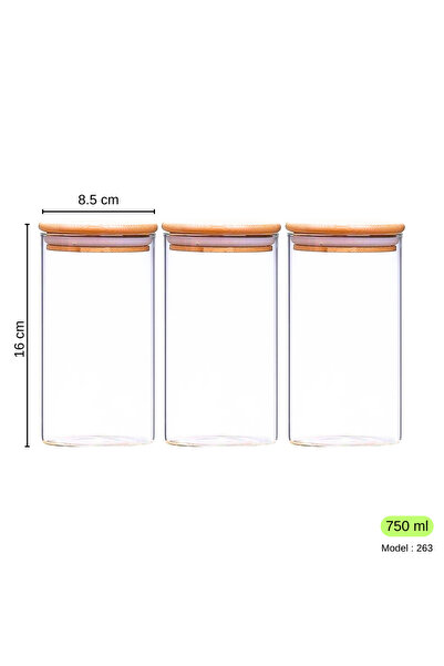 Стаклена тегла за зачини со бамбусов вакуум капак 750ml 3 парчиња / 16 cm X 8.5 cm 750cc