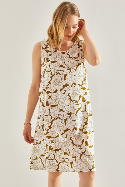 Women's Green Floral Patterned Viscose Dress 60231006