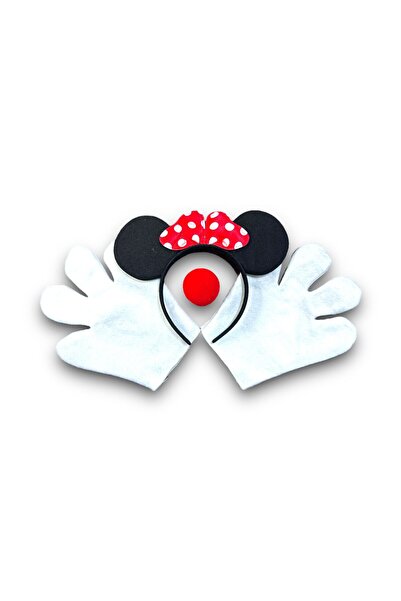 Minnie Mouse лента за глава со машна, бели ракавици, црвен нос за забава