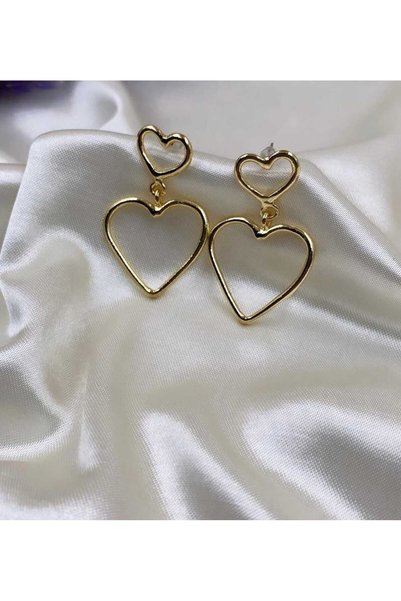 Gold Colored Set of 2 Heart Women's Earrings