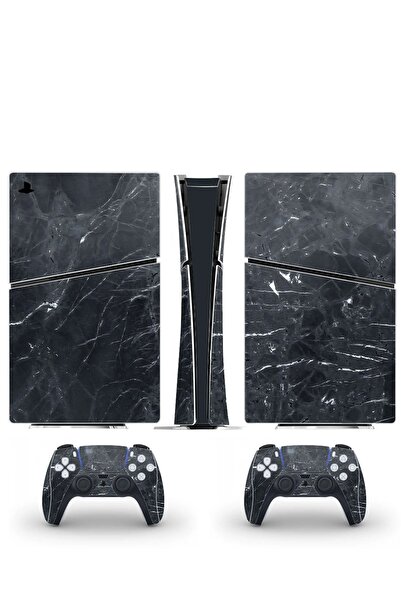 Комплет налепници за Playstation 5 Slim Disc верзија со површина од црн мермер