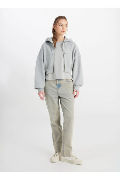 Jacket Collar Gray Women's Sweatshirt 4Ac7C900Z