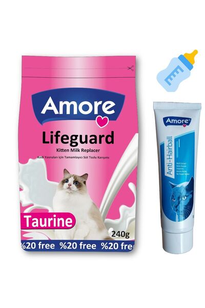 Lifeguard 240gr млеко во прав за мачиња, паста од слад против топчиња влакна кај мачки 100ml, шише за хранење