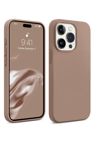 iPhone 15 Pro маска од мек течен силикон со заштита за камера во кафеава боја