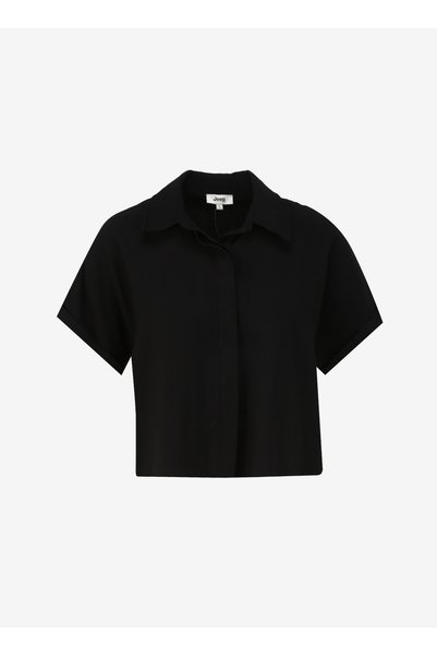 Relaxed Shirt Collar Plain Black Women's Shirt C4Sl-Gml4015