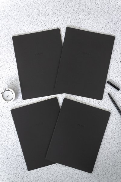 18x24'cm Set of 4 Notebooks Striped Tailor Stitching Black
