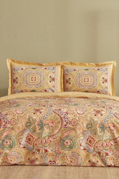 Manas Mustard 100% Cotton Double Duvet Cover Set