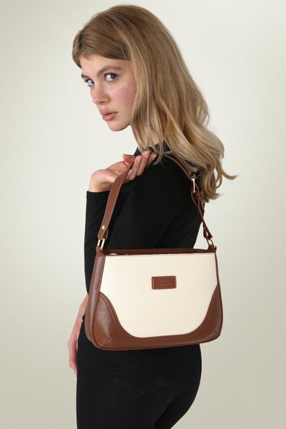 Brown Soft Cream Bag with Adjustable Shoulder Strap