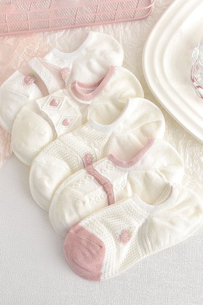 5 Pairs Strawberry Patterned Tulle Ballerina Socks