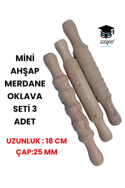 Mini Wooden Roller Paddle Set 3 Pcs Length: 18 cm Diameter: 25 mm