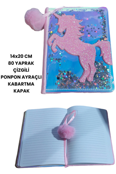 14X20 cm Souvenir Diary Notebook Lined 80 Sheets Embossed Cover Pompom Bookmark