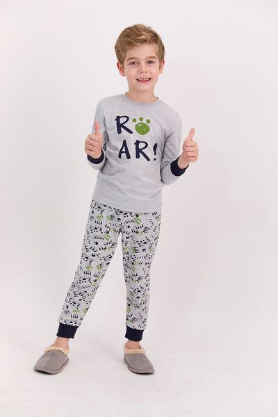 Rolypoly Roar сива меланж пижама за момчиња