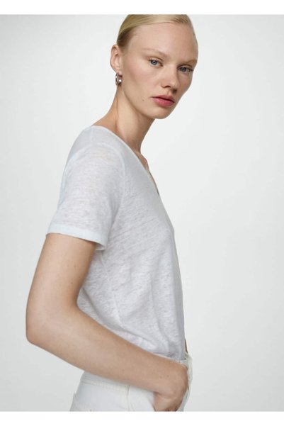Linen T-shirt with V-neck
