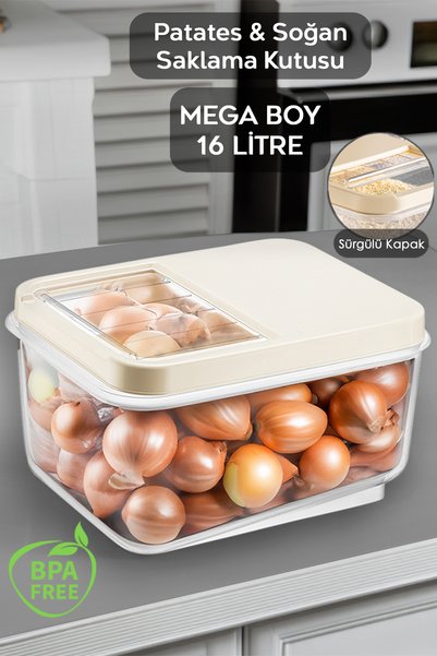 16 Liter Crisper with Sliding Lid - Potato, Onion and Food Storage Container, Cream