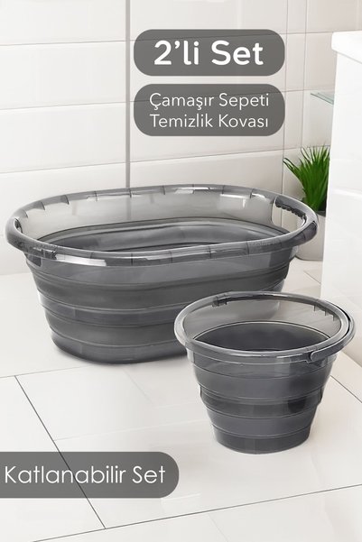 Platinum Series Set of 2 Foldable Laundry Basket and Accordion Water Bucket - Cleaning Set