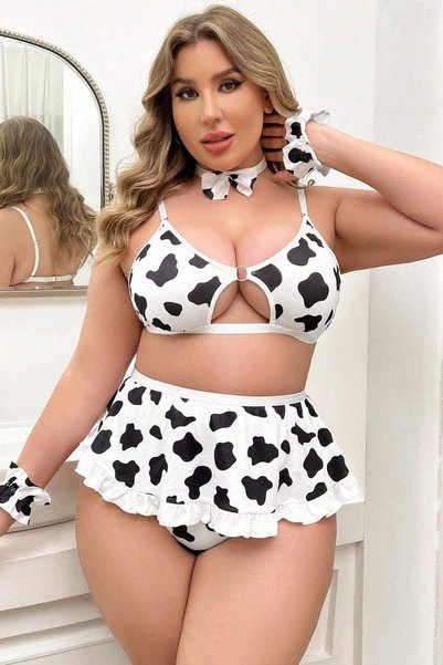 Black-White Patterned Plus Size Costume Nightgown