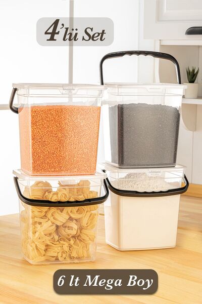 4-Piece Flour and Pulses Container 6 Liters - Transparent Storage Container 2392Seri