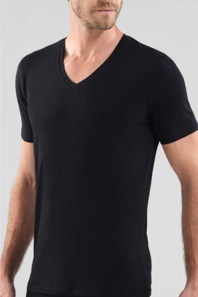 Men's V-collar T-shirt Aura 9508 - Black