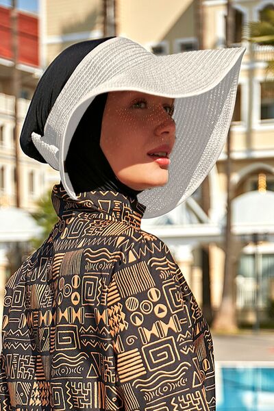 Remsa Foldable Visor Straw Hat with Bow Sunscreen Visor Rş-78 White