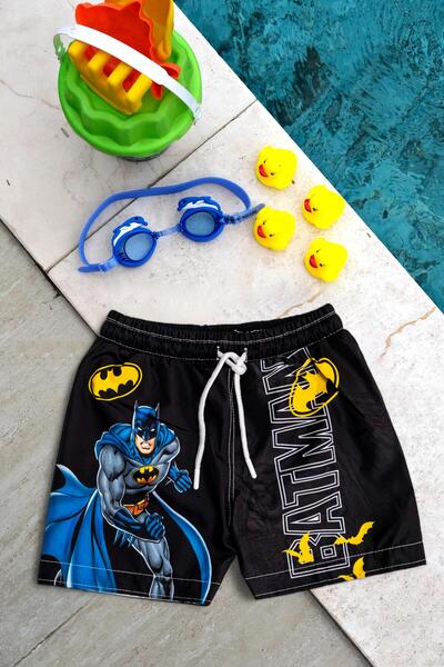 Машки детски црни шорцеви за капење со принт на Batman и врвки