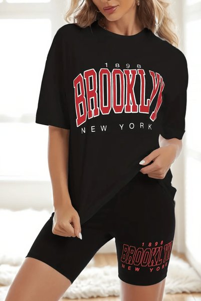 Women's Black Brooklyn Printed T-Shirt Leggings Set