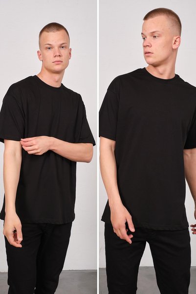 Men's Crew Neck 2-Piece Oversize Basic T-Shirt 991 Black