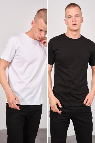Men's Crew Neck 2-Piece Regular Fit Basic T-Shirt 990 Black/White