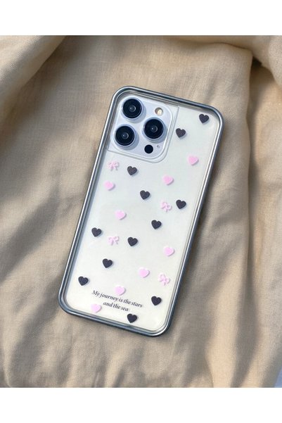 Transparent Patterned Hearts Case Compatible with iPhone 12 / 12 Pro
