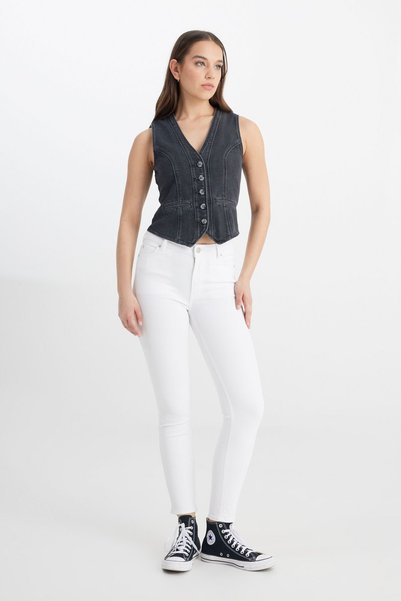 Skinny Fit Slim Fit High Waist Very Narrow Leg Forever Fit Off-White Jean Denim Trousers