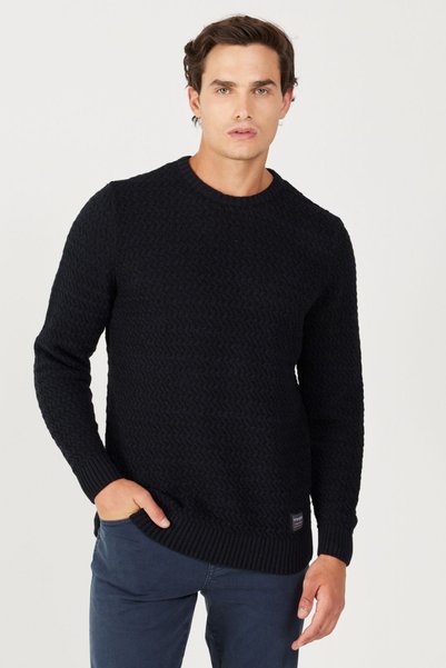Regular Fit Regular Cut Crew Neck Black Knitwear